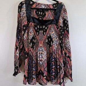 Melissa Paige Colorful Tunic Boho Print Accordion Pleat Swing Top Size 2X
